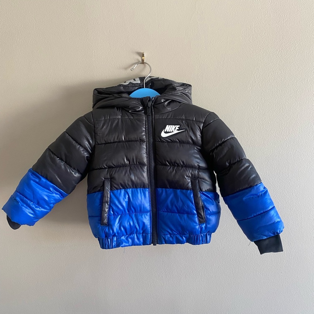 Nike Jacket Infant 12M Black Blue Just Do It Hooded Puffer‎ Coat Winter Outdoor